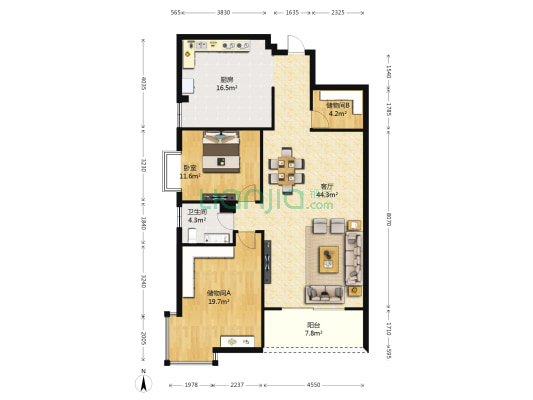 江中花园 1室1厅1卫 126平方
