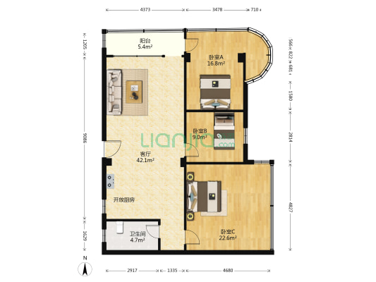 华侨城(增城) 3室1厅1卫 106平方