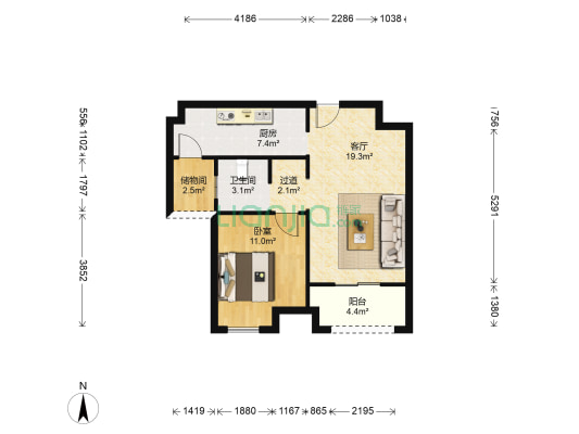锦盛豪庭·南郡 1室1厅1卫 71平方