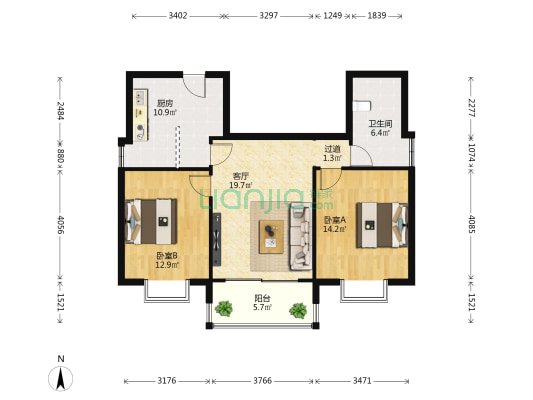 欣宏嘉园 2室1厅1卫 100平方