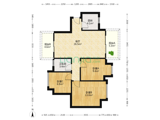 天麟天瑞 3室1厅1卫 88平方