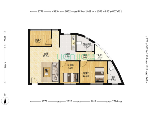 东乐楼 3室1厅2卫 88平方