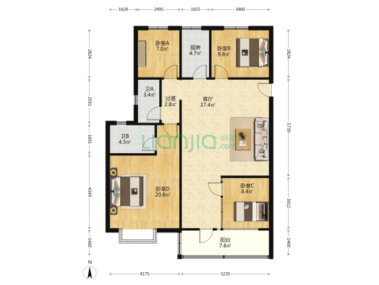 鸿信大厦 4室1厅2卫 138平方