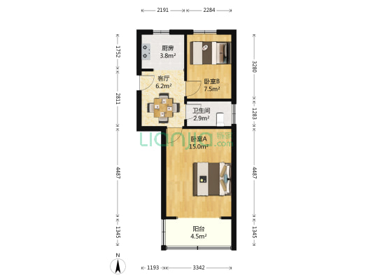 锁金村84号 2室1厅1卫 52平方