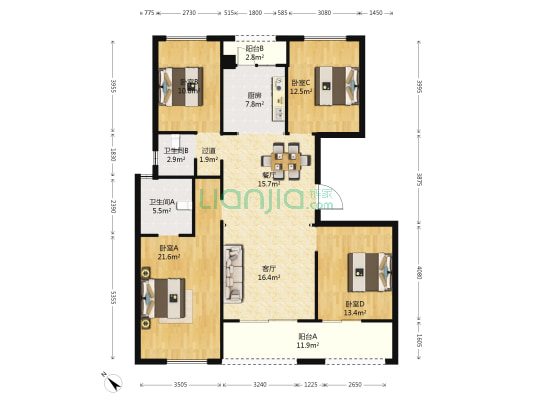 万科银海泊岸观澜 4室2厅2卫 143平方