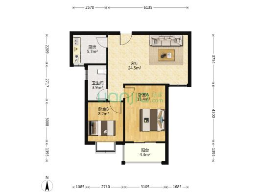 玉滨庭院 2室1厅1卫 86平方