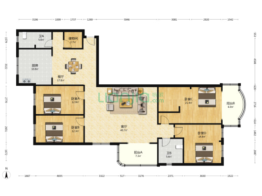 水景阁 4室2厅2卫 184平方
