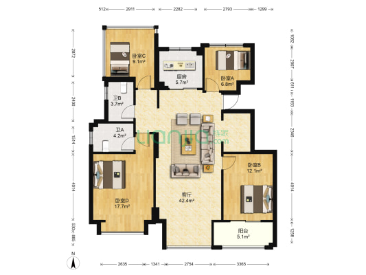 万科珑庭 4室1厅2卫 115平方