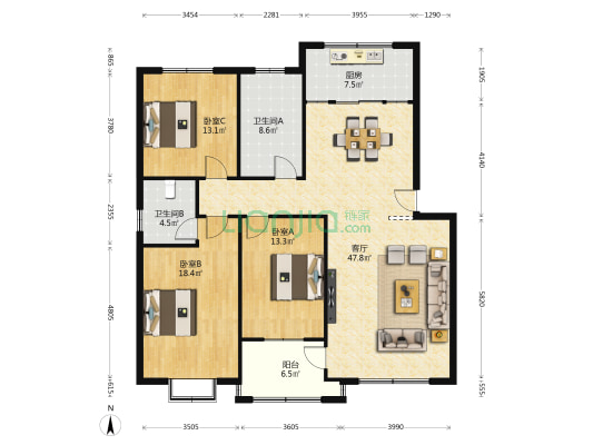 鑫怡苑小区 3室1厅2卫 142平方