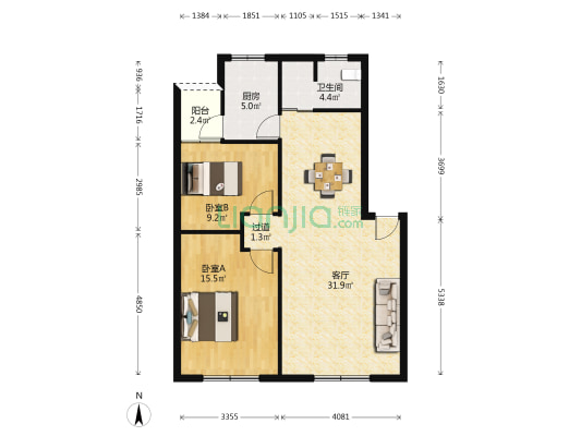 龙景苑 2室1厅1卫 87平方