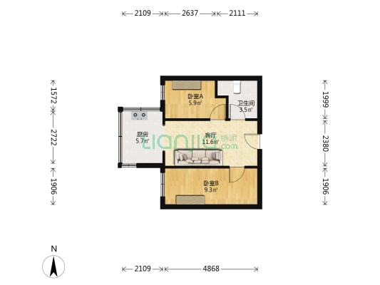 文化街(南岗区) 2室1厅1卫 44平方
