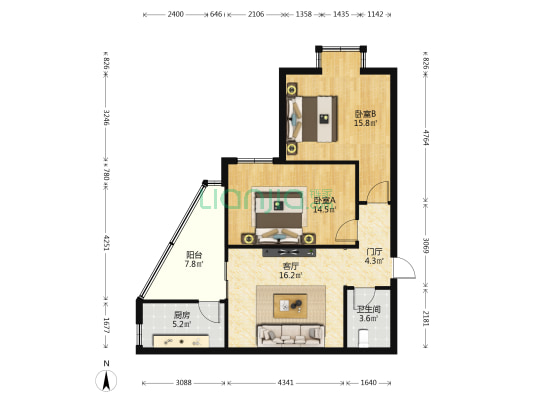 鑫盛公寓 2室1厅1卫 91平方
