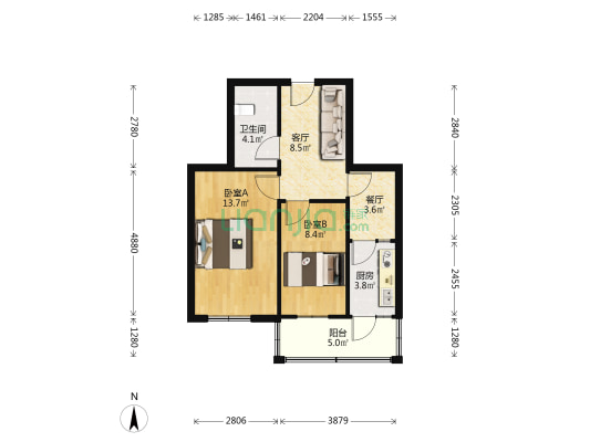 文革小区 2室2厅1卫 65平方