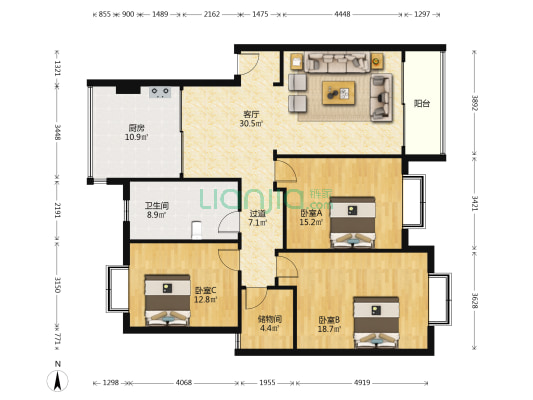 锦都花苑 3室1厅1卫 135平方
