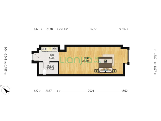 万达华府A区 1室0厅1卫 54平方