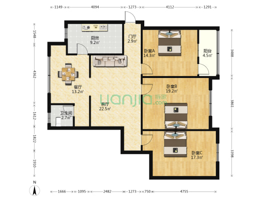 永丰街道商城社区 3室2厅1卫 120平方