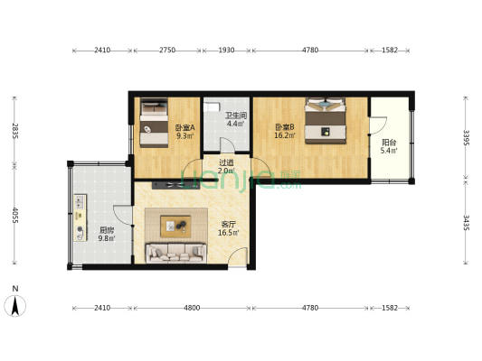 西固热电小区 2室1厅1卫 69平方