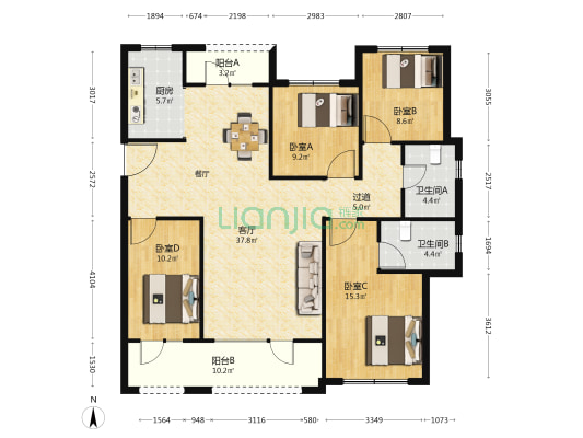 金秋悦府 4室1厅2卫 153平方