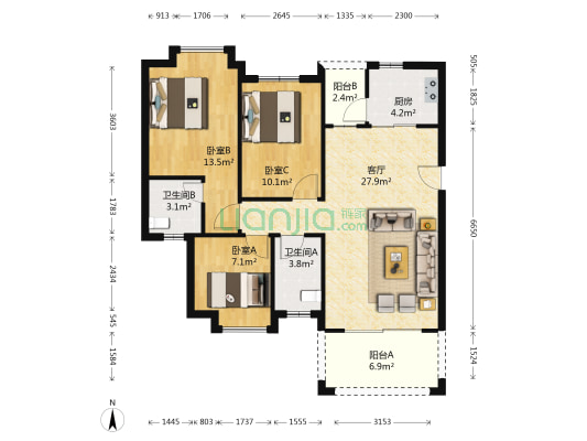 金时花园 3室1厅2卫 99平方