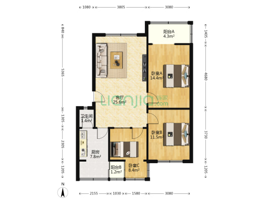 紫瑞街98号院 3室1厅1卫 84平方