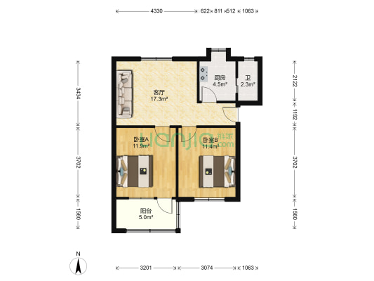 长沙轴承厂河西宿舍 2室1厅1卫 63平方