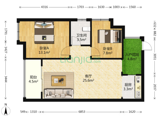 万友七季城C区 2室1厅1卫 77平方