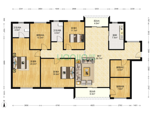 盈拓御江 3室1厅2卫 171平方