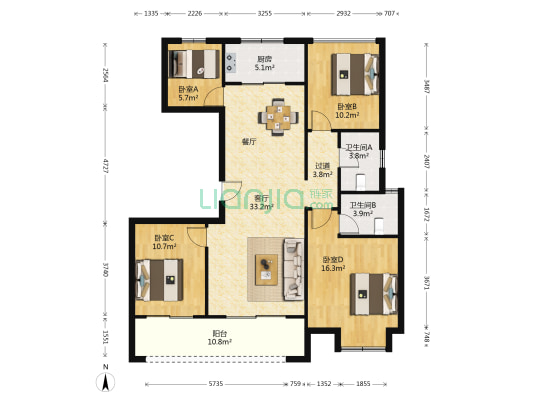 润泽园二期 4室1厅2卫 132平方