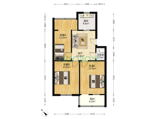 氮肥厂家属院 3室1厅1卫 74平方