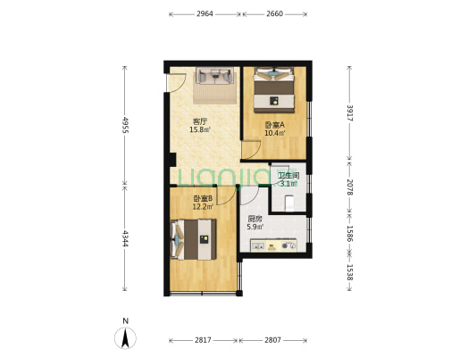 荷花池长航宿舍 2室1厅1卫 63平方