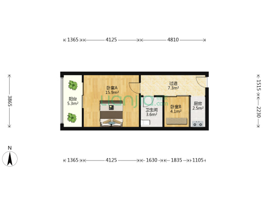 嘉洲阳光花园 2室0厅1卫 48平方
