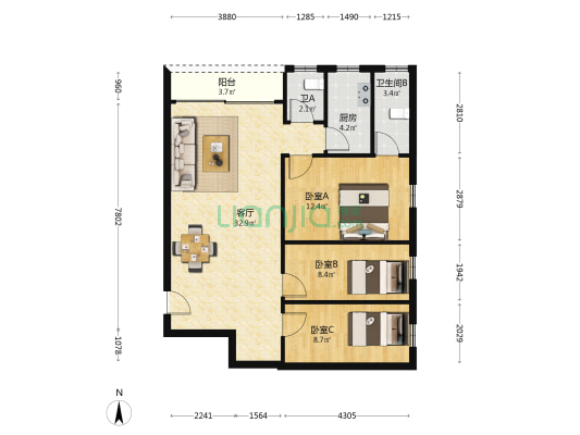 习智居 3室1厅2卫 95平方