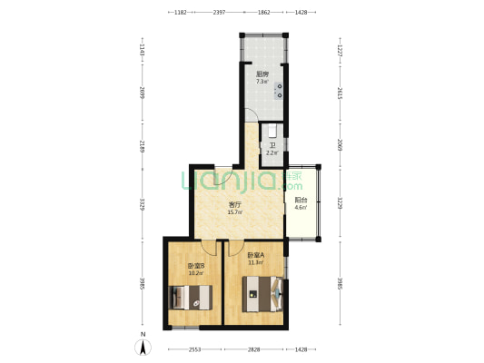 乾泽苑小区二期 2室1厅1卫 62平方