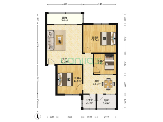 粤华苑 3室2厅1卫 88平方