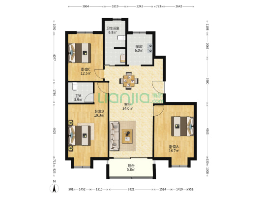 日益家园二期 3室1厅2卫 146平方