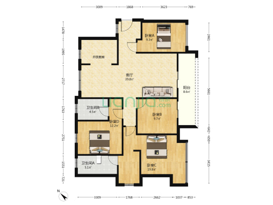 首嘉·鹭湾1号 4室1厅2卫 125平方