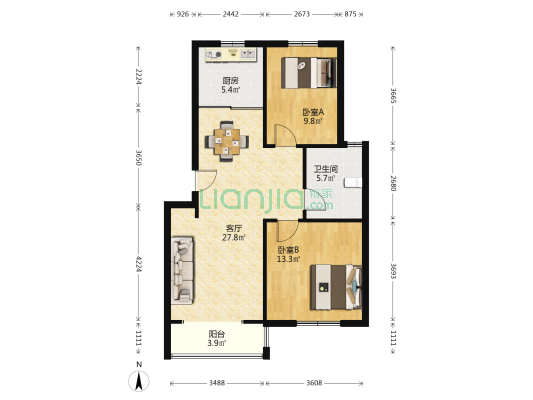 民乐城丽园(北园) 2室1厅1卫 81平方