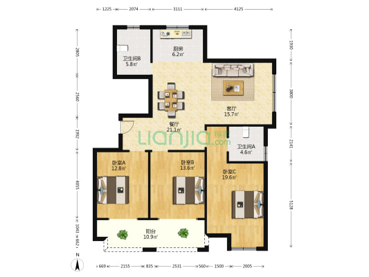 润泽嘉园 3室2厅2卫 140平方
