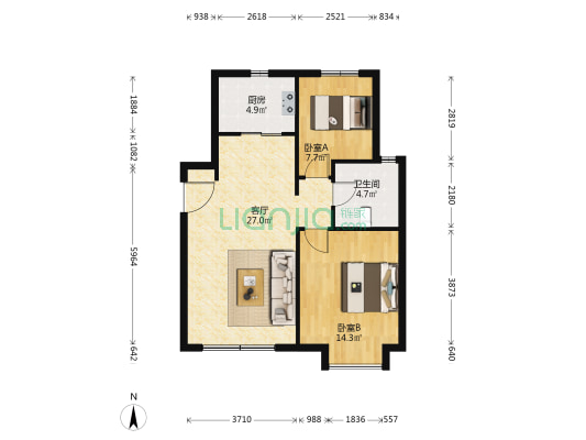 保利时代C7区 2室1厅1卫 83平方