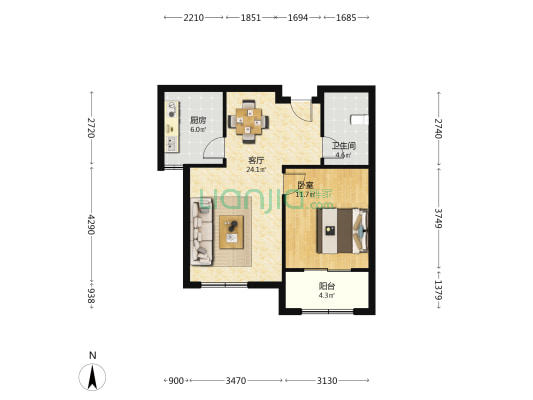 团结新城 1室1厅1卫 74平方