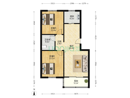 东和祥 2室1厅1卫 81平方
