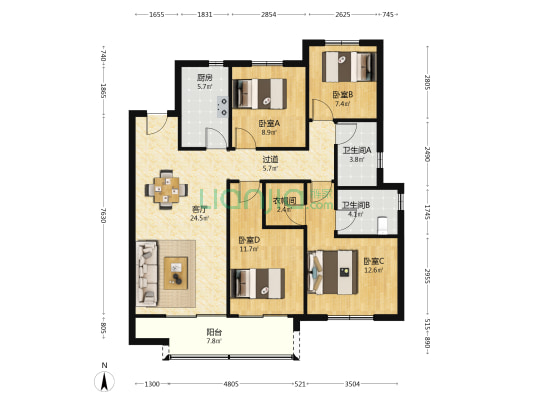 善新苑 4室1厅2卫 125平方