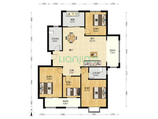华新山水居 4室1厅2卫 159平方