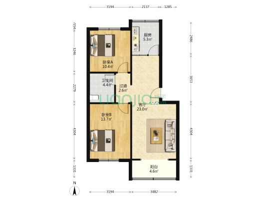 双山小区 2室1厅1卫 85平方
