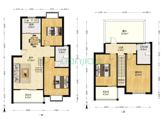 河畔花都 3室1厅2卫 90平方