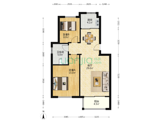 白龙港花苑 2室1厅1卫 112平方