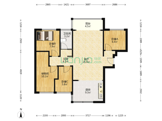 后浪悦府 3室1厅1卫 109平方