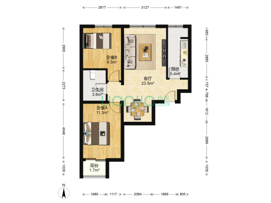 凯盛家园 2室1厅1卫 78平方