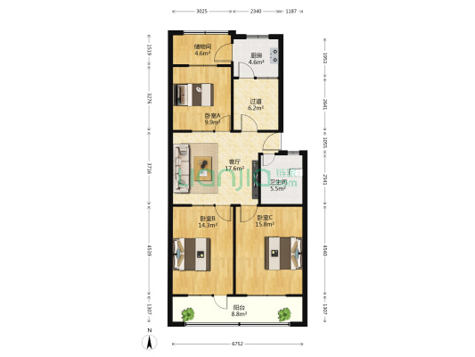 城建局家属楼 3室1厅1卫 105平方