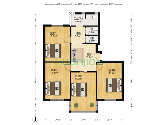 长顺上街116号1号院 4室1厅3卫 91平方
